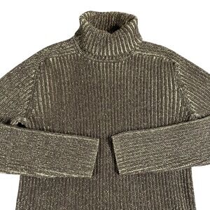 VTG Oxford Fulham Women's L Brown Shimmery Ribbed Turtleneck Sweater 100% Cotton